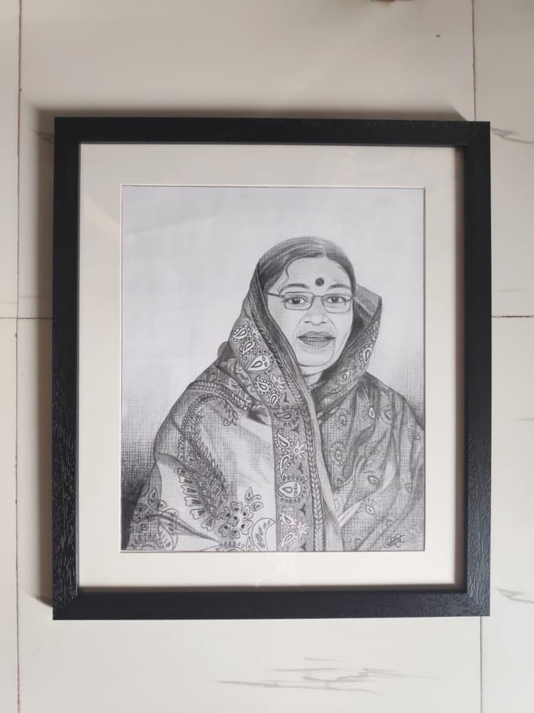 Pencil portrait of Aditi's grandmother
