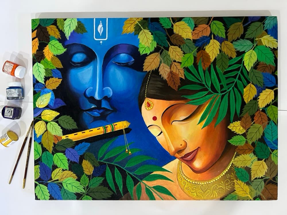 Acrylic painting of Radha and Krishna