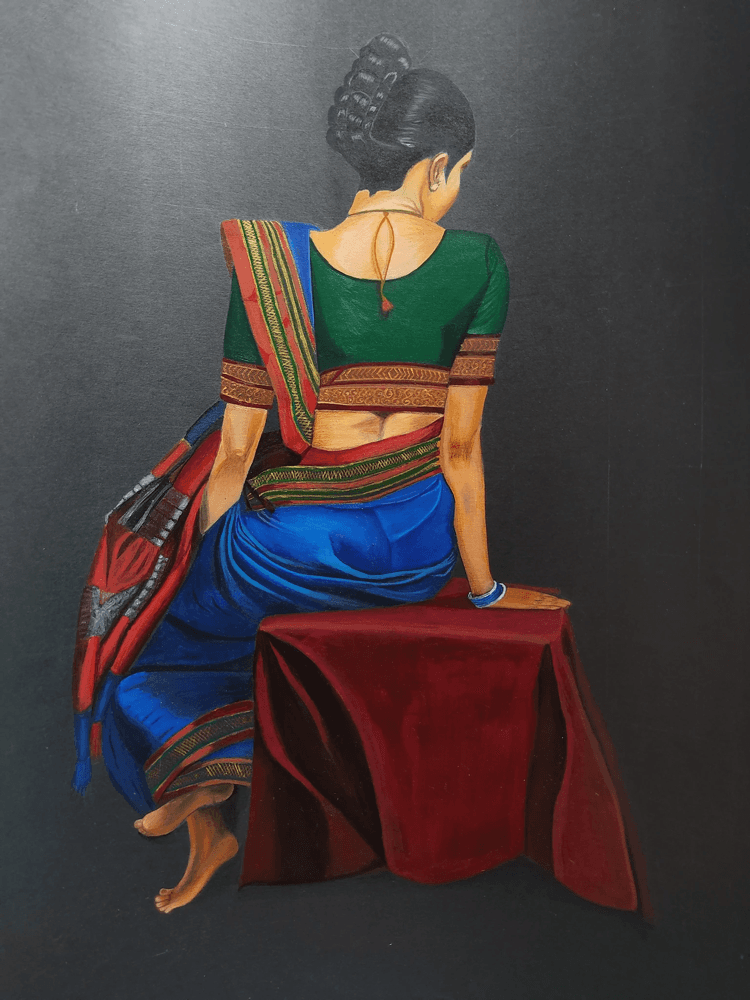 Acrylic painting of a woman in a saree